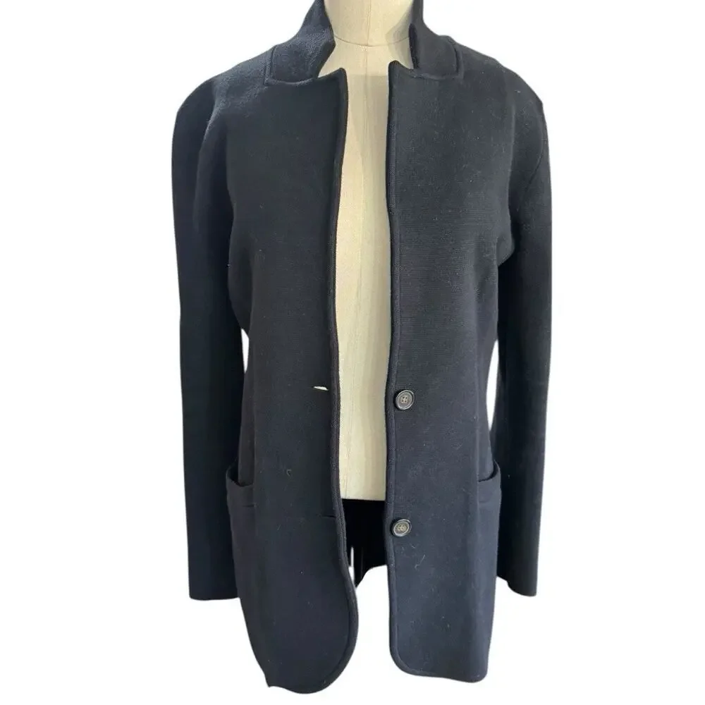 J.Crew Mercantile Knit Blazer Sweater Black Soft Cotton Long Sleeve Size XS